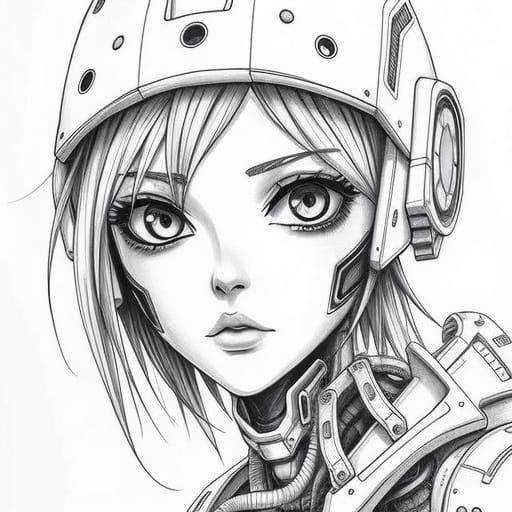 Female Cyborg in Pencil Style Manga