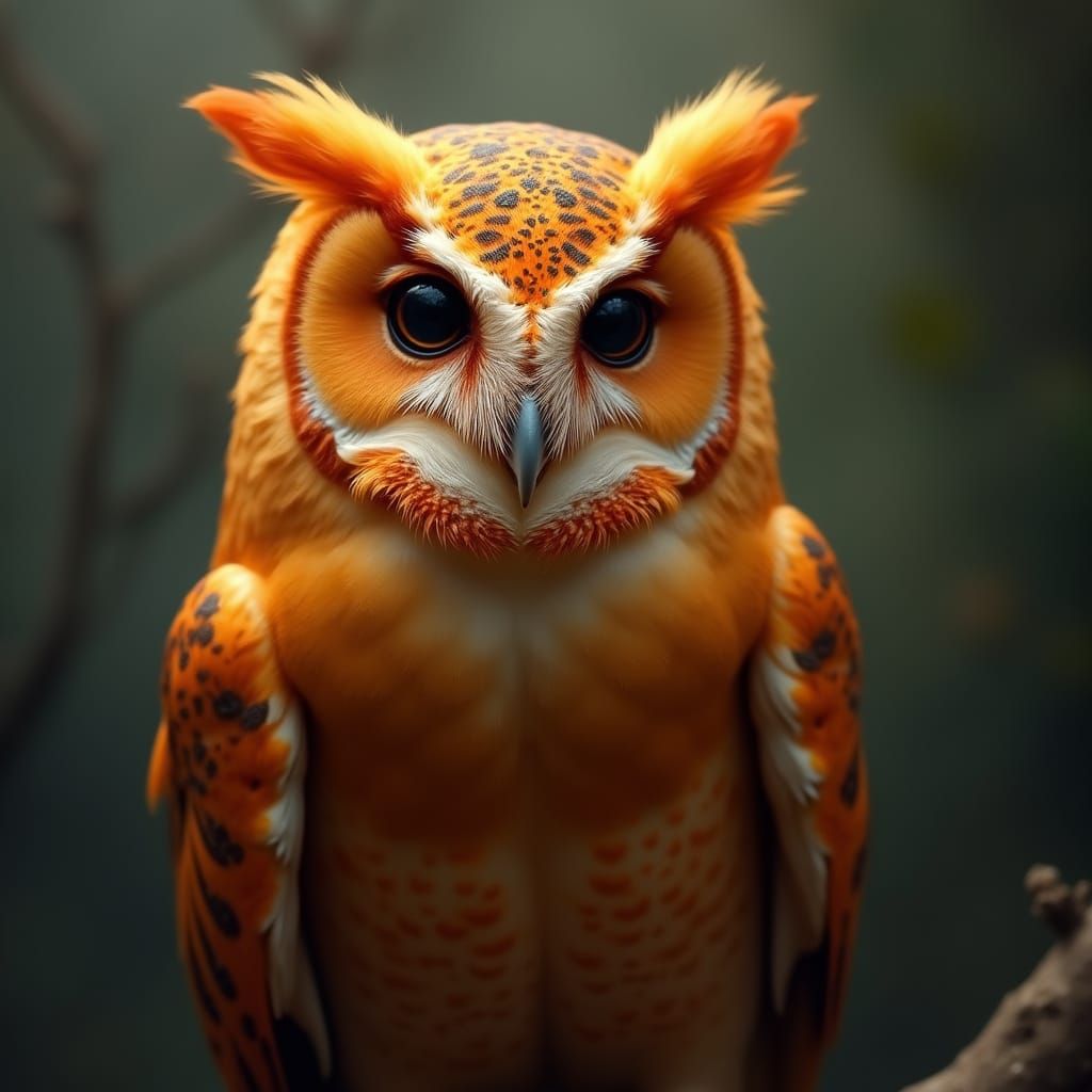 Majestic Orange Owl with Vibrant, Surreal Plumage
