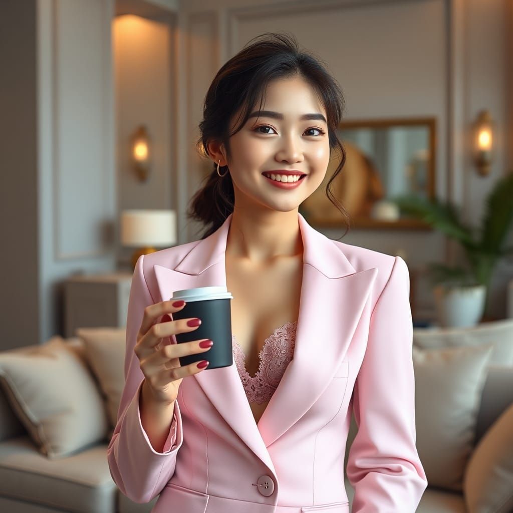 Korean Woman in Pink Suit, 90s Film Style