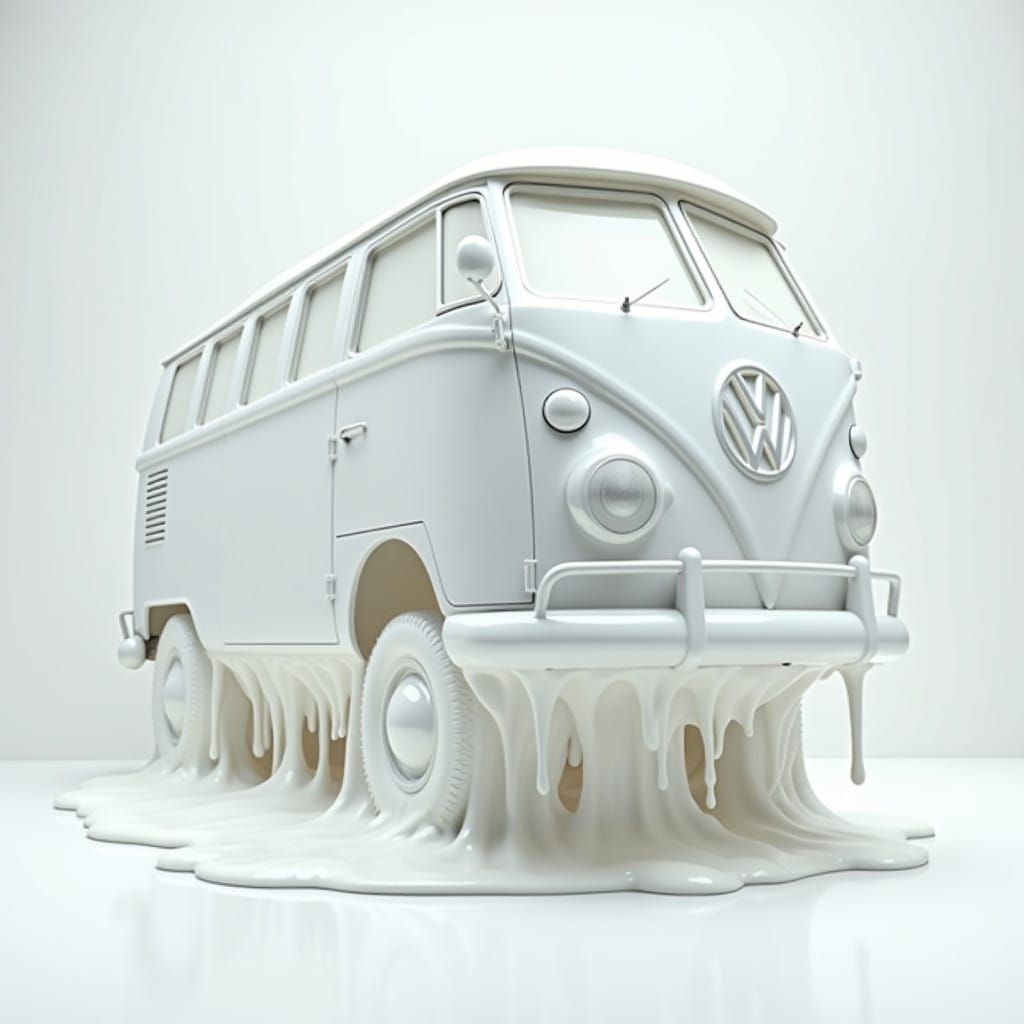 Surreal White Bay Camper Van Emerges from White Room
