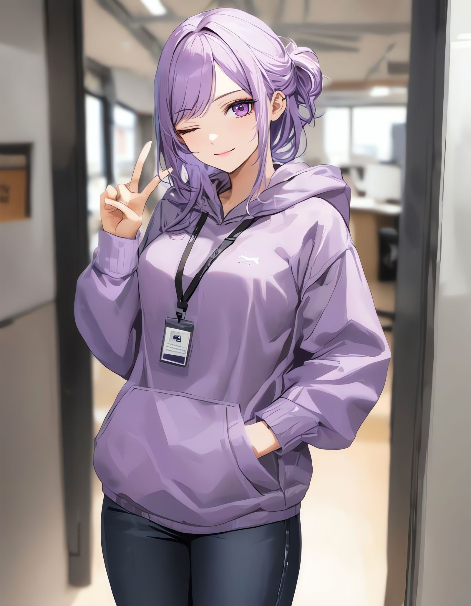 Gyaru Girl in Purple Hoodie with Purple Hair