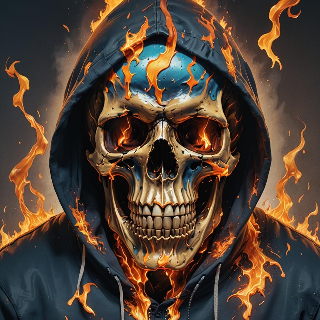 Hyperrealistic Skull Engulfed in Flames