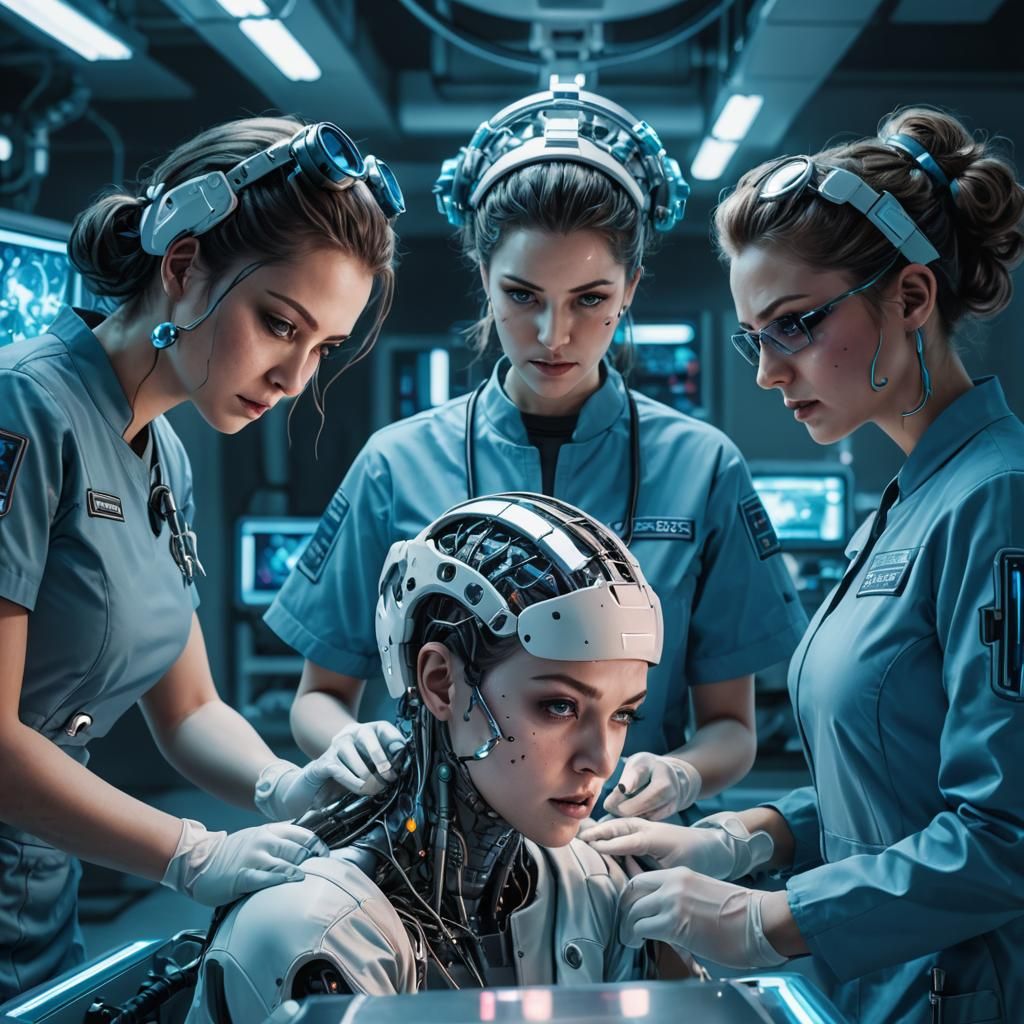 Cyberpunk Doctors Operate on Cyborg Brain: Anime Style