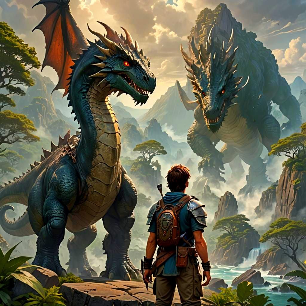 Knight and Dragon Face Dinosaur Island