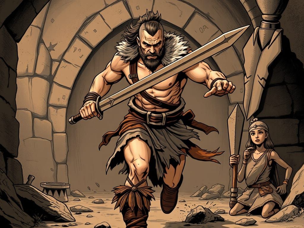 Barbarian Warrior in Sepia Comic Style