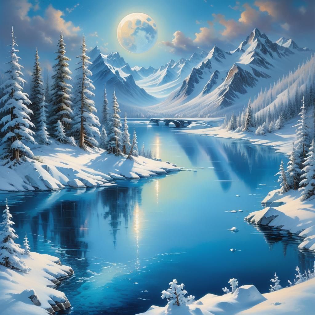 Blue Moon Over Arctic Glacial Landscape