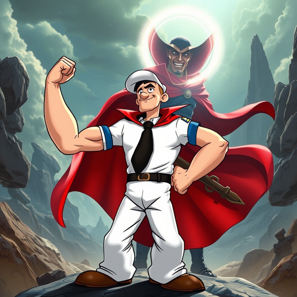 Popeye vs Doctor Strange in Comic Book Style