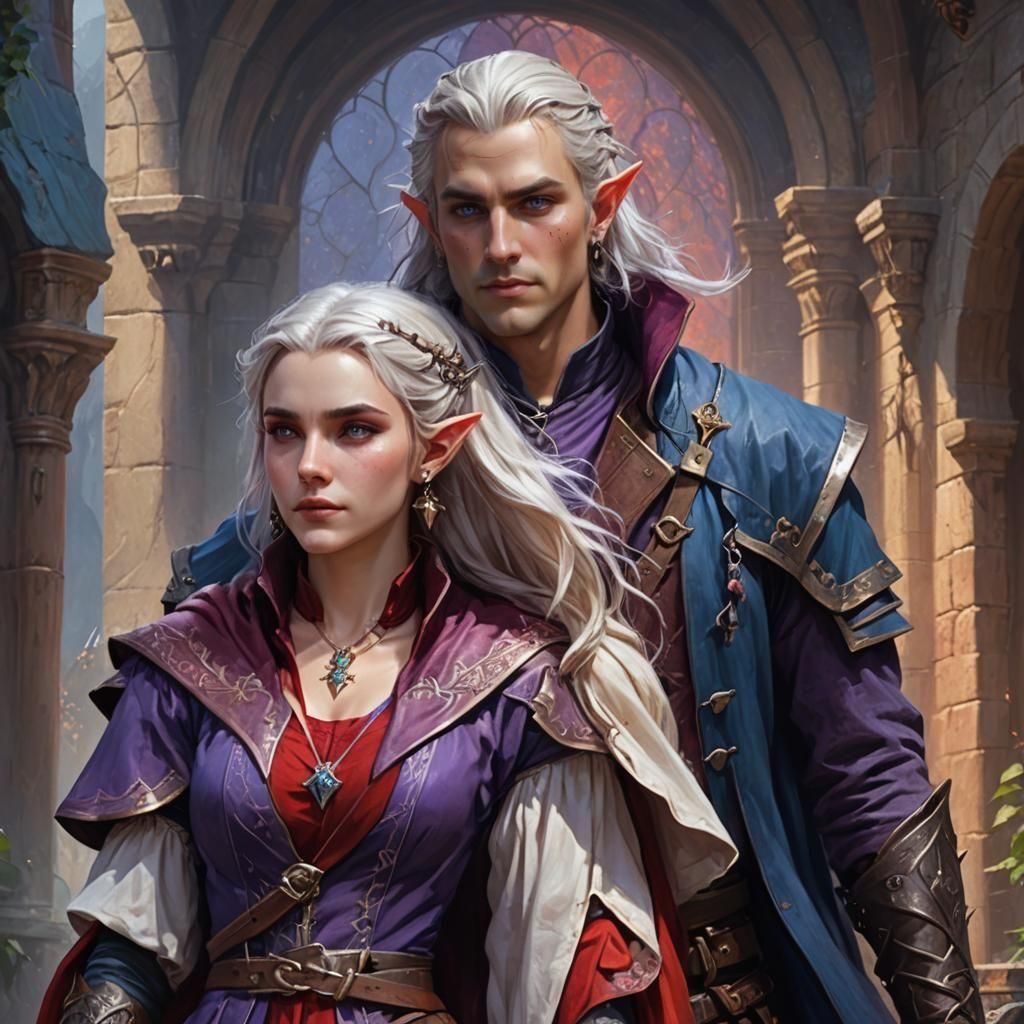 Elf Swashbuckler and Cleric in Love, Digital Painting