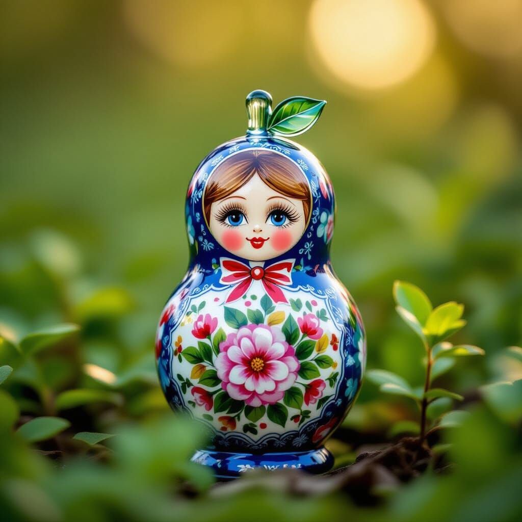 Glass Apple Matryoshka Doll in Soft Natural Light