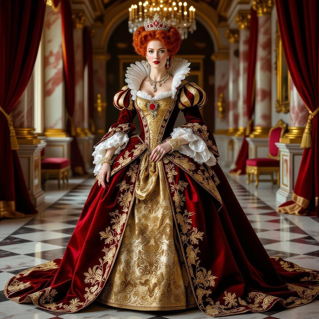 Regal Queen in Lavish Throne Room, Classical Portraiture