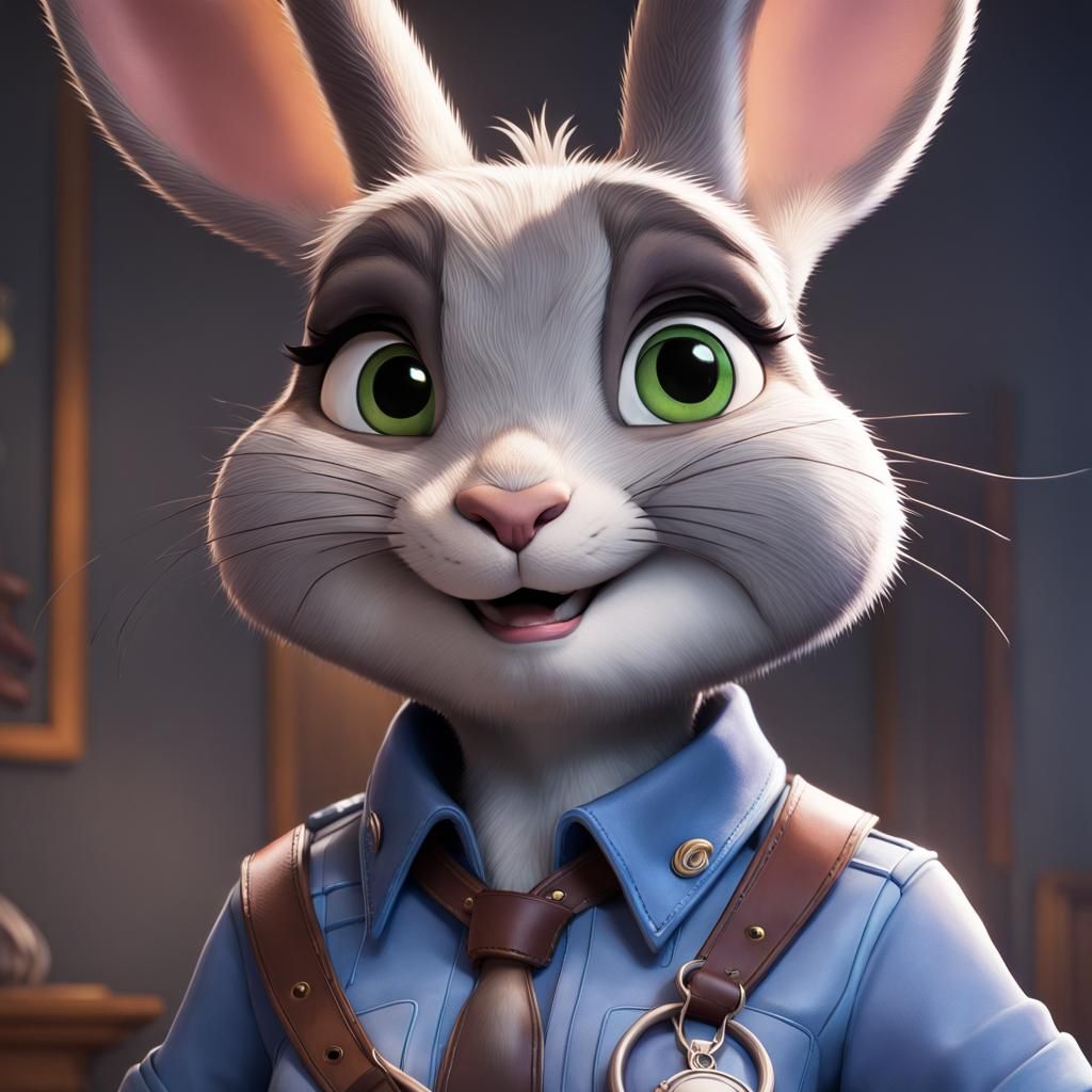 Judy Hopps Portrait in Hyperdetailed Digital Art Style