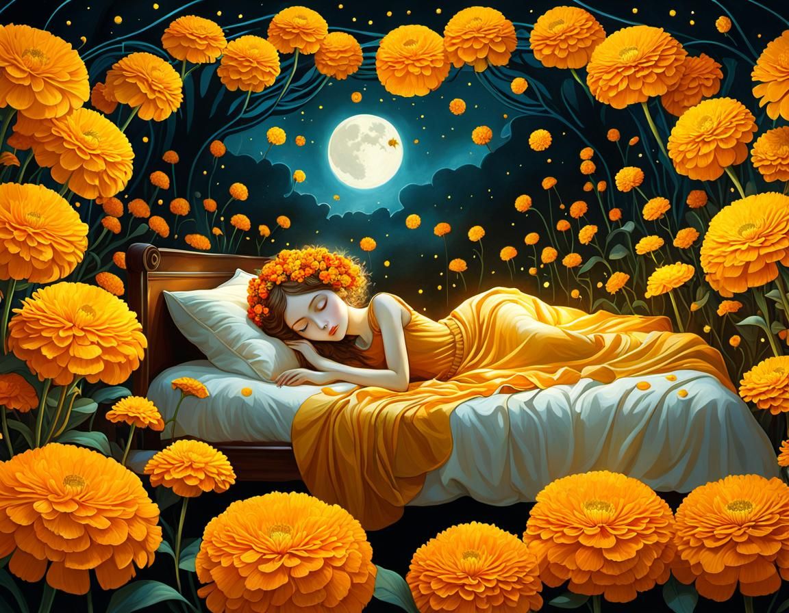 Marigolds and Fairy Lights: Whimsical Digital Illustration