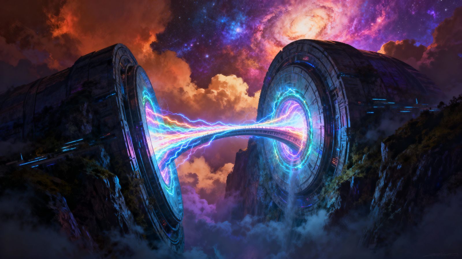 Energy Bridge Connects Parallel Dimensions in Digital Art