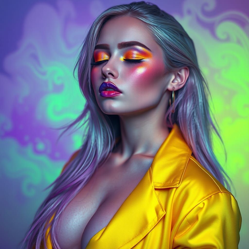 Futuristic Woman Portrait with Iridescent Neon Colors