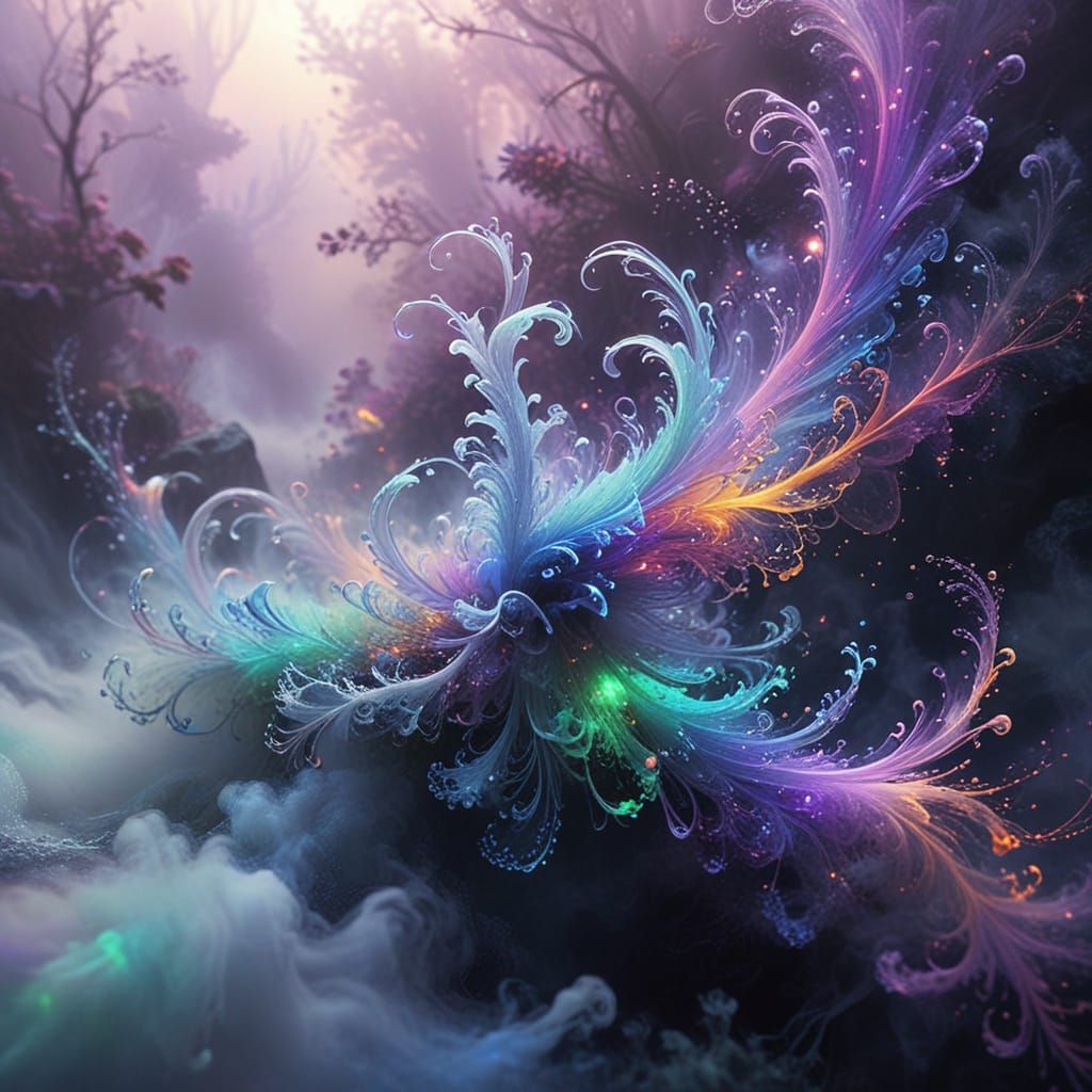 Ethereal Being in Iridescent Mist