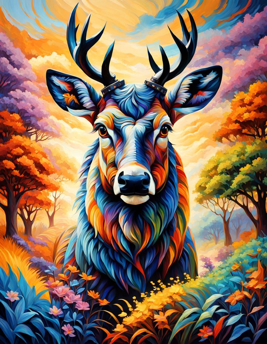 Glowing Buck in Mystical Field: Fantasy Art