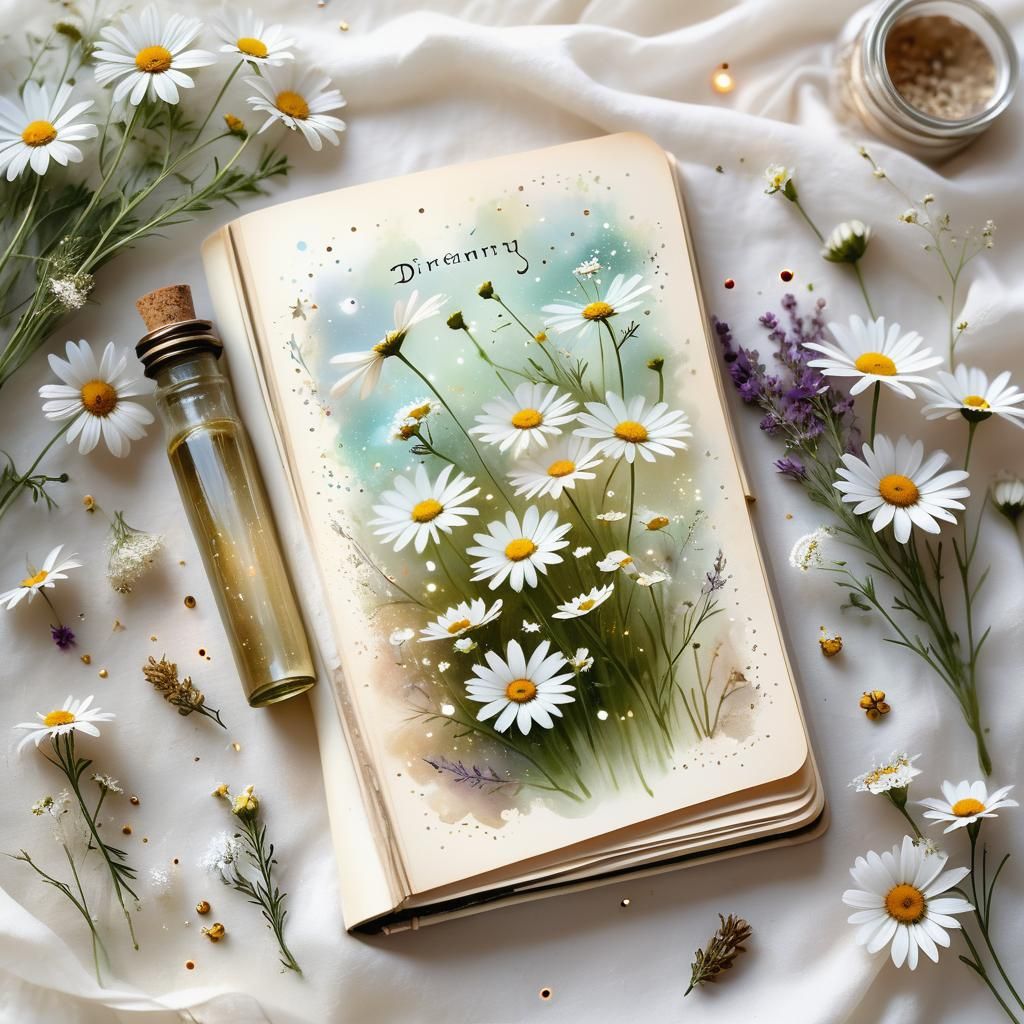Ethereal Watercolor Journal with Daisies and Magic
