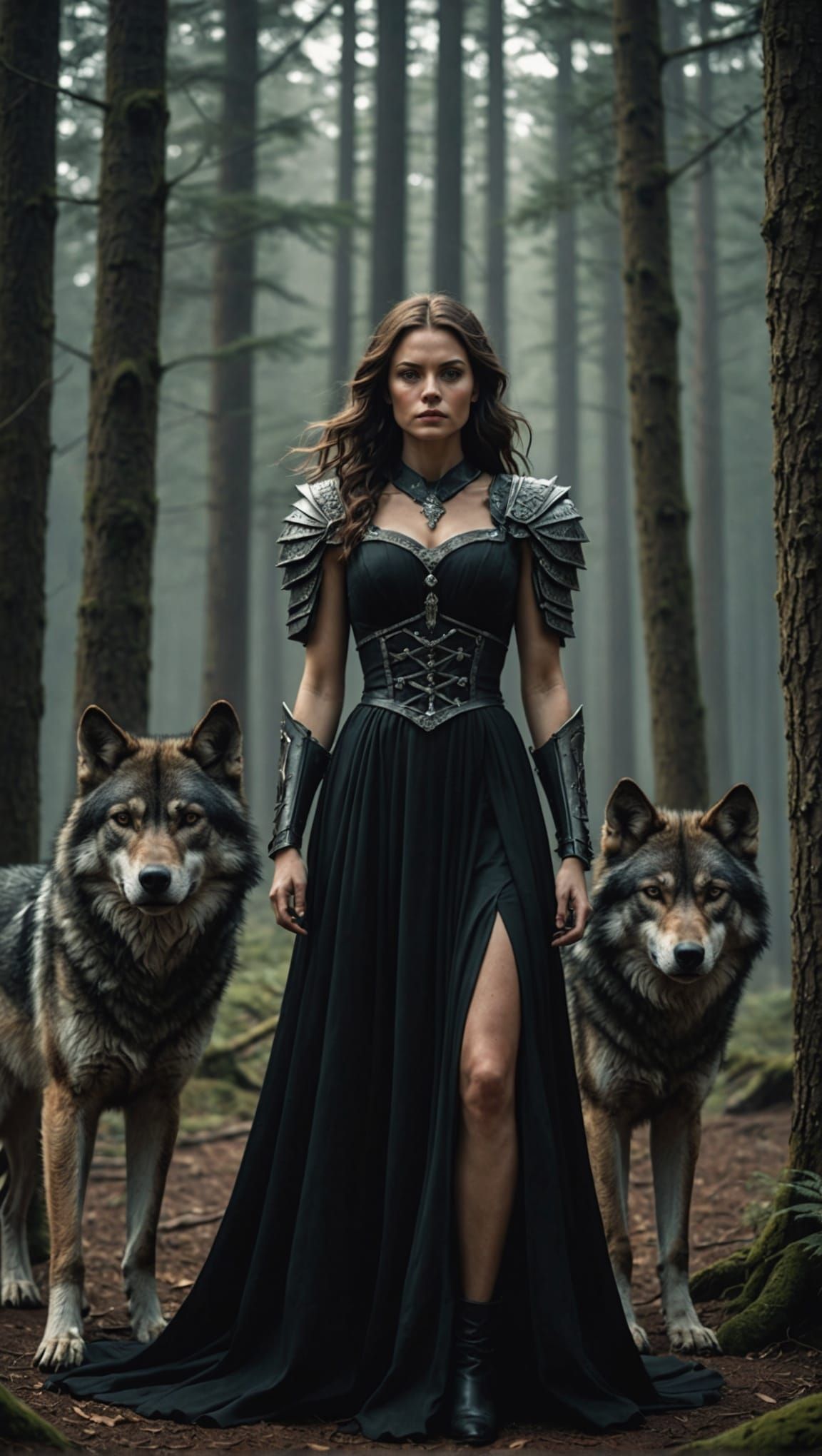 Mystical Forest Queen and Wolves in 8K