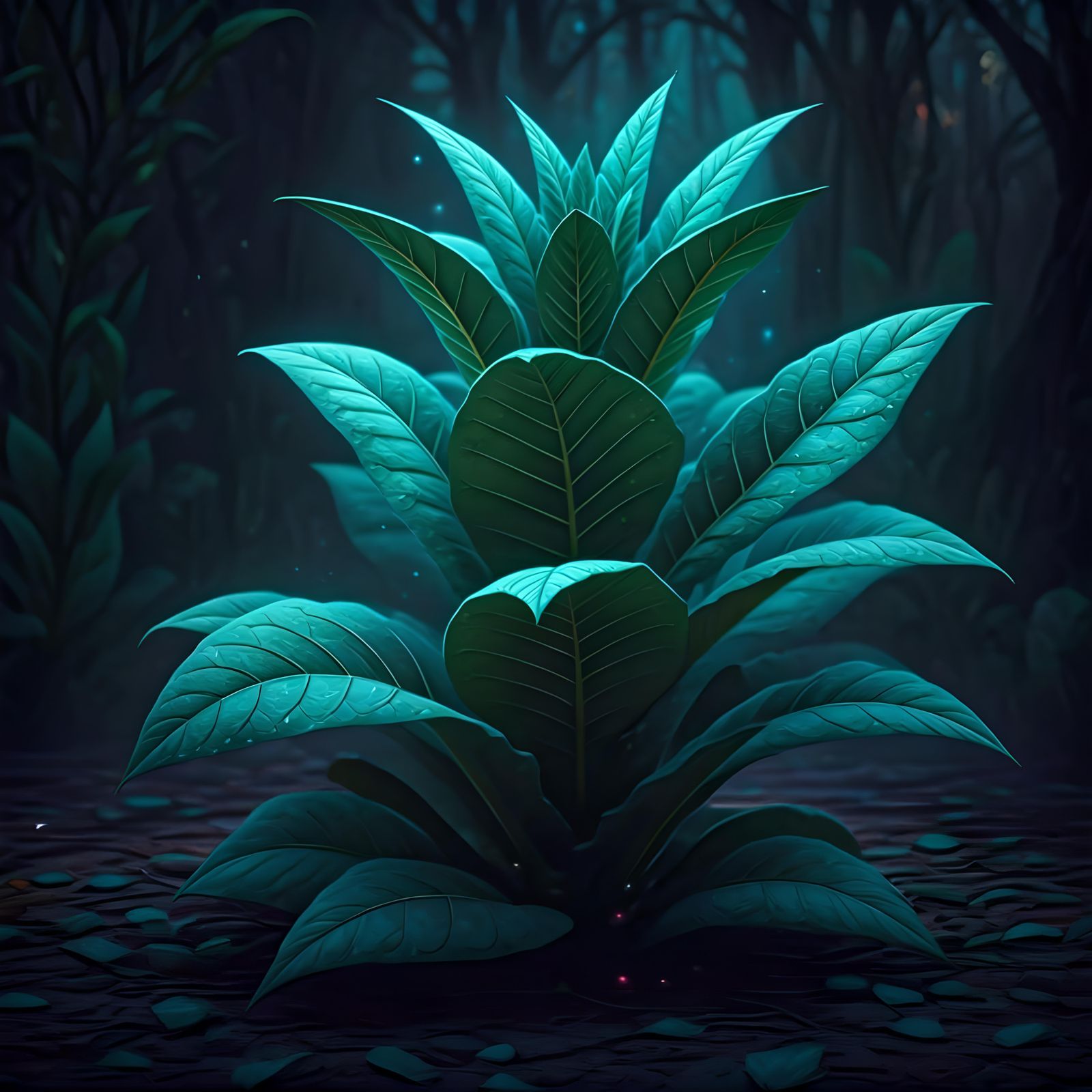 Bioluminescent Tobacco Plants in Ethereal Glow