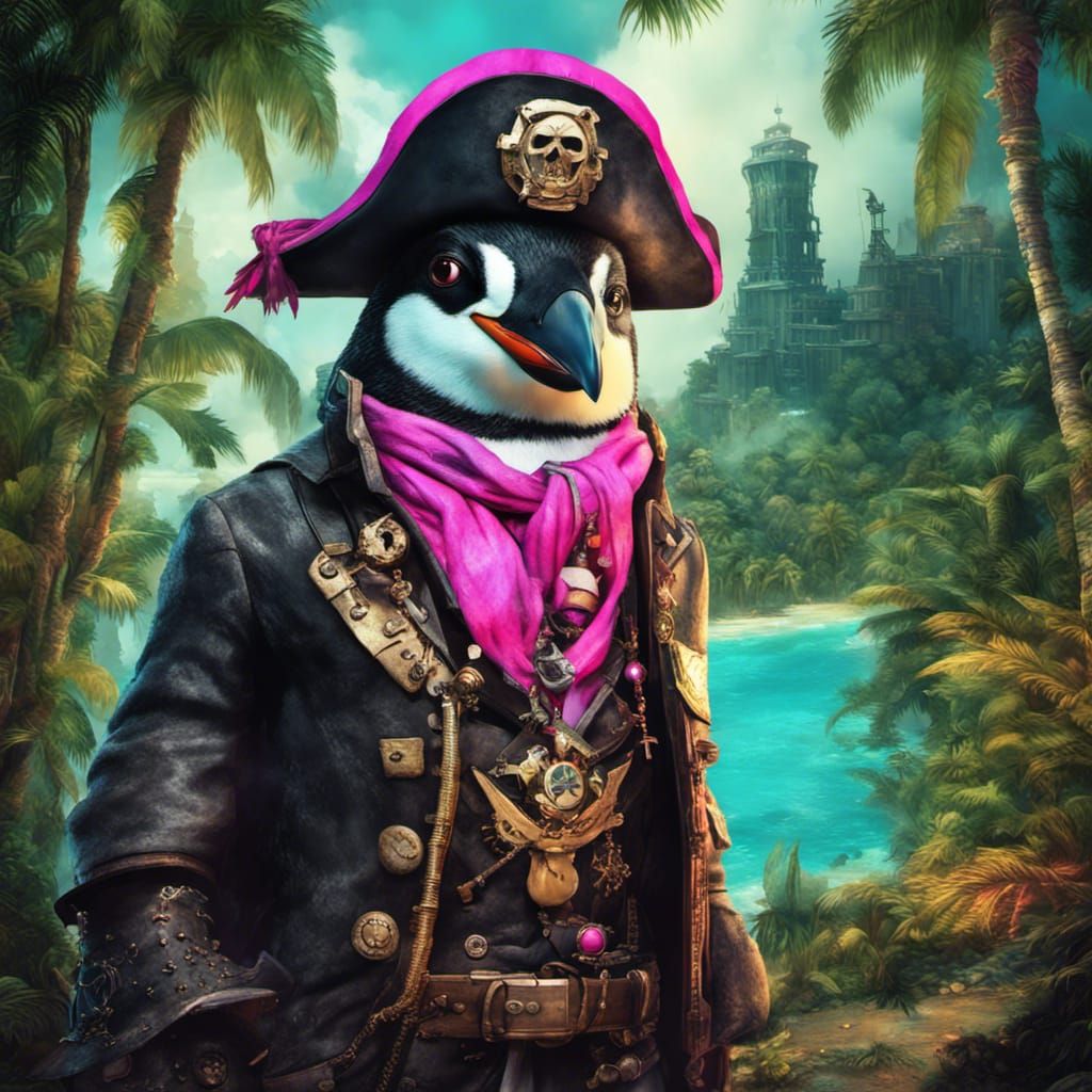 Steampunk Pirate Penguin on Jungle Island