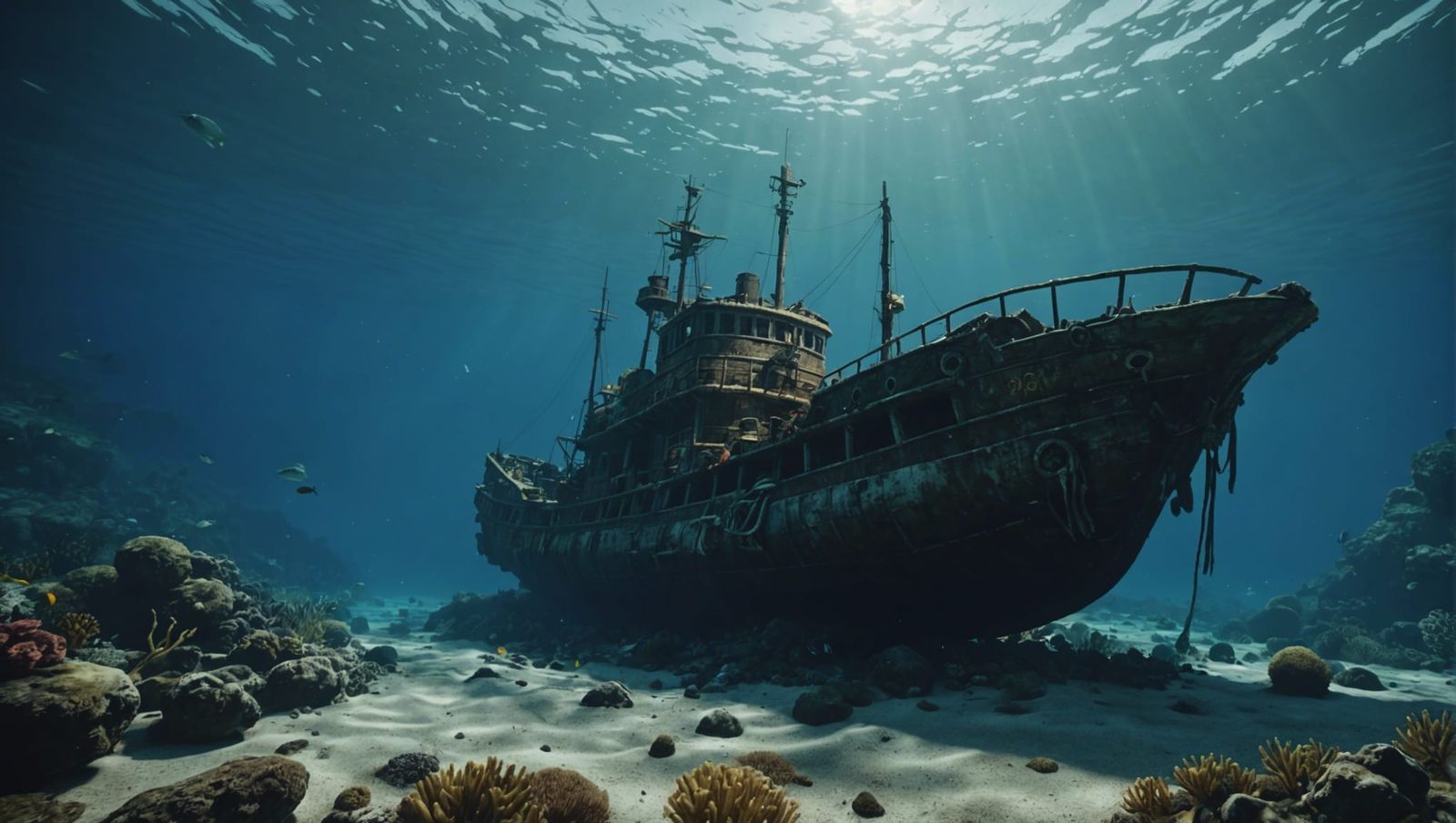 Dramatic Underwater Shipwreck in Cinematic Style