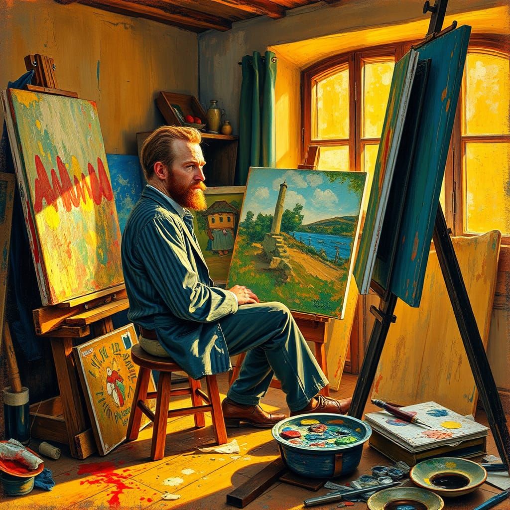 Van Gogh Painting His Final Masterpiece as Impasto Art