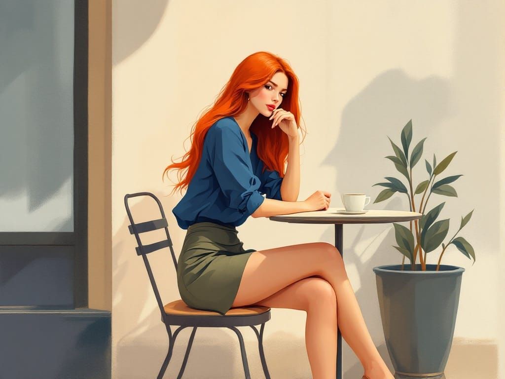 Elegant Café Scene in Earthy Tones