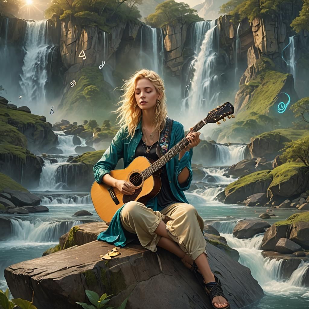 Fantasy Art: Blonde Woman with Guitar