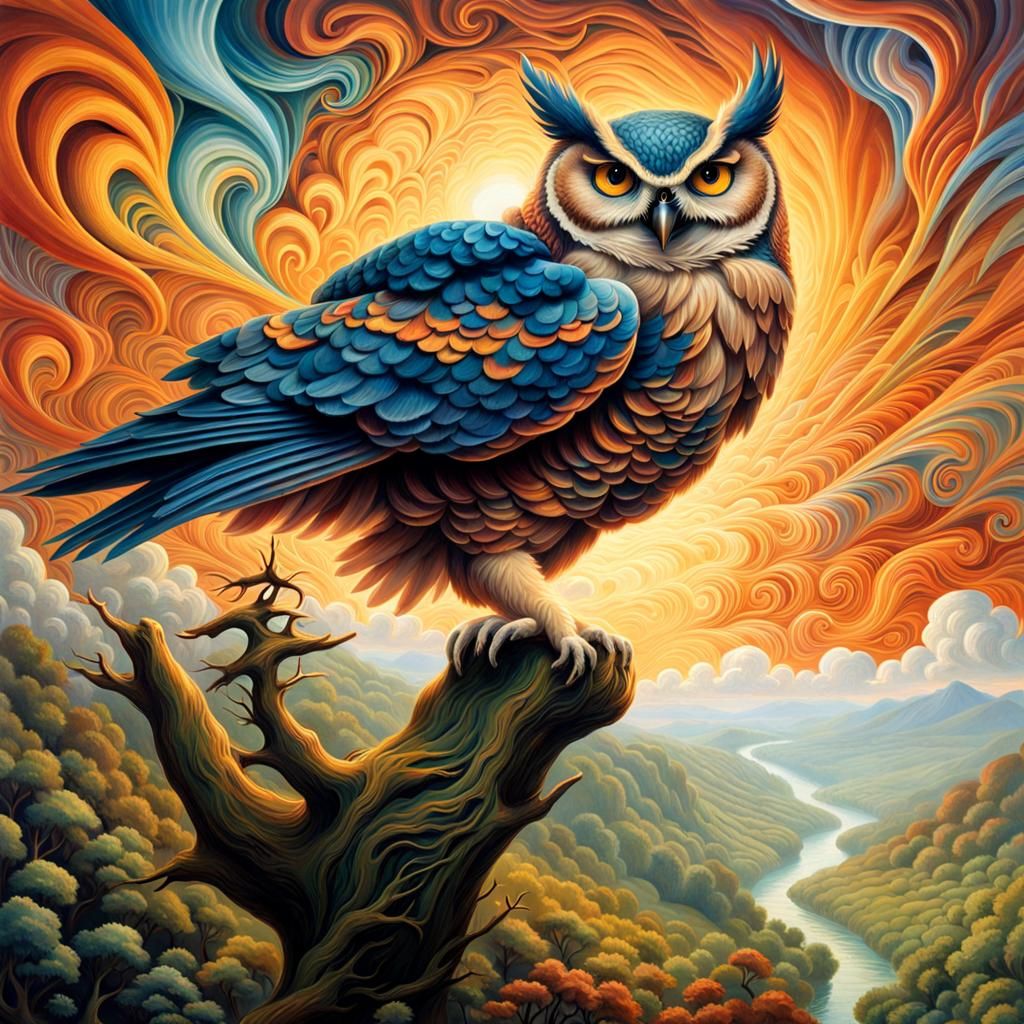 Worm's-Eye View: Owl Attack in Fantasy Art Style