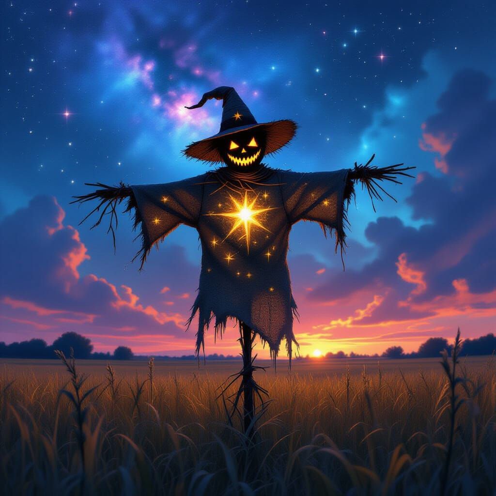 Scarecrow in Nebula Sky, Cosmic Fantasy Art