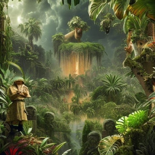 Tropical Maze with Big Cats: Digital Matte Painting