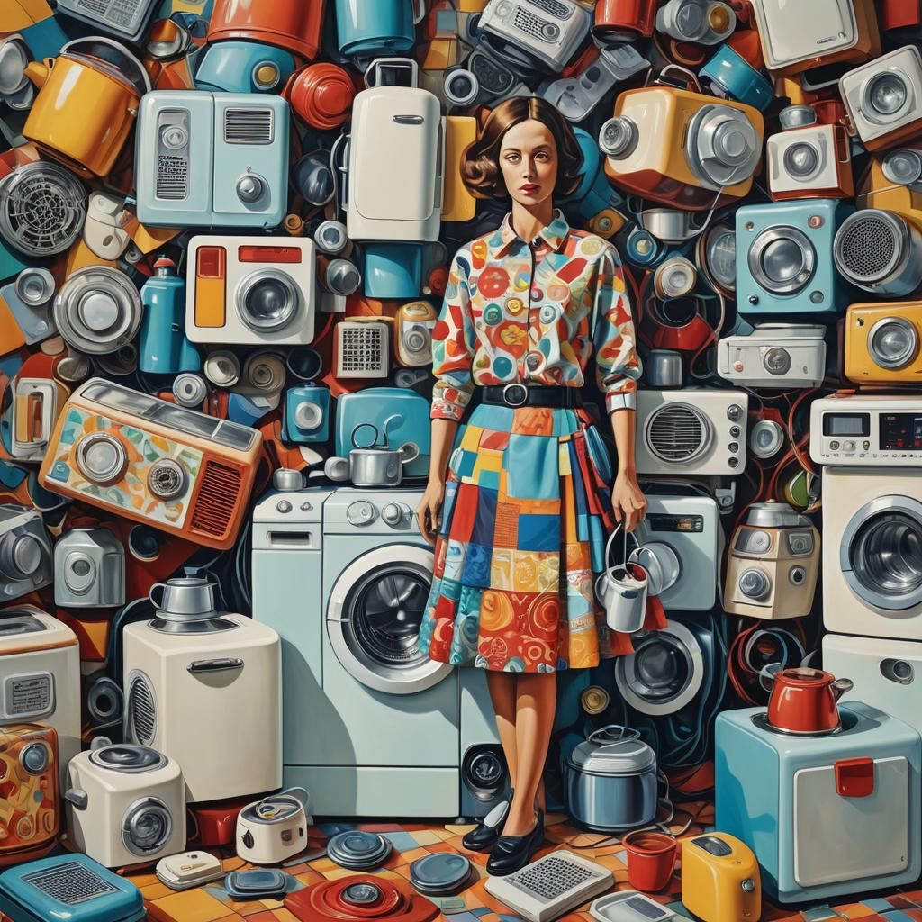 Surreal Woman Portrait with Household Appliances
