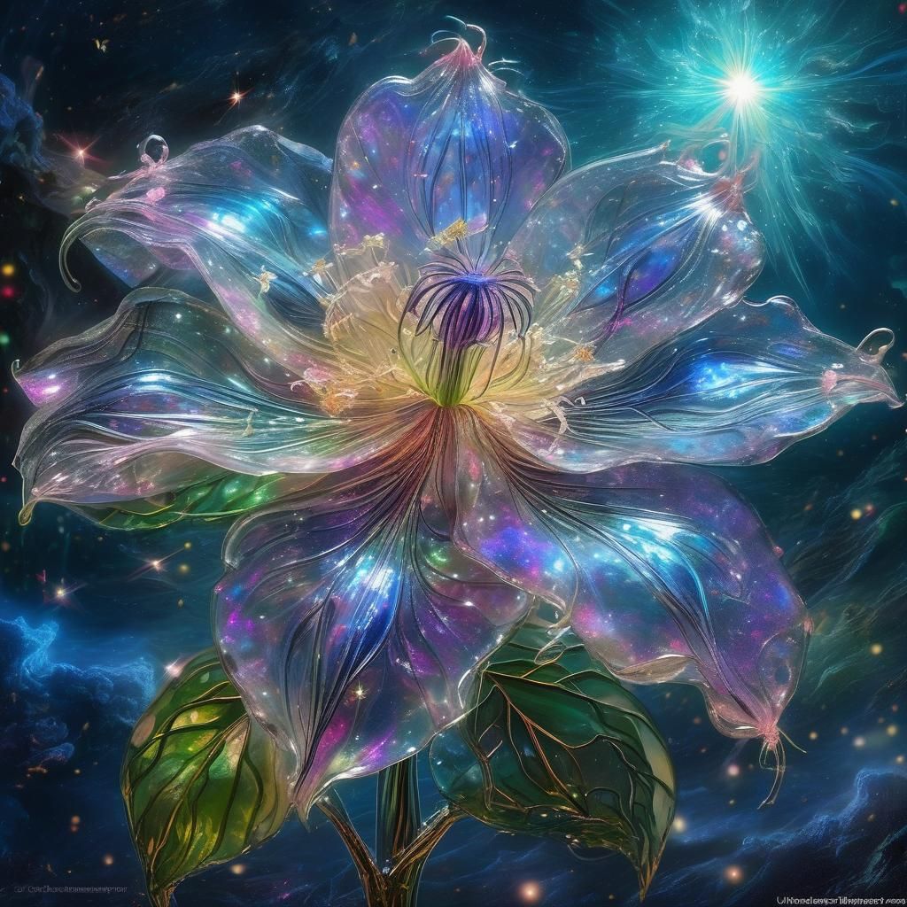 Magical Bioluminescent Clematis Flower in Cosmic Universe