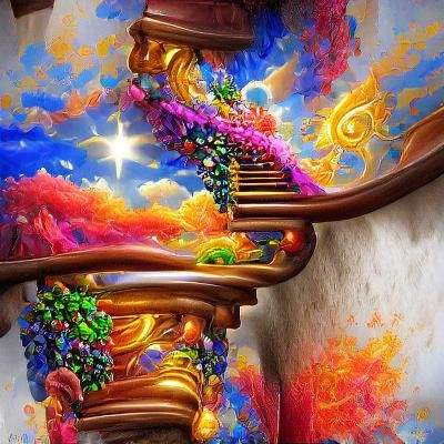 Endless Magical Stairway in Detailed Colorful Art