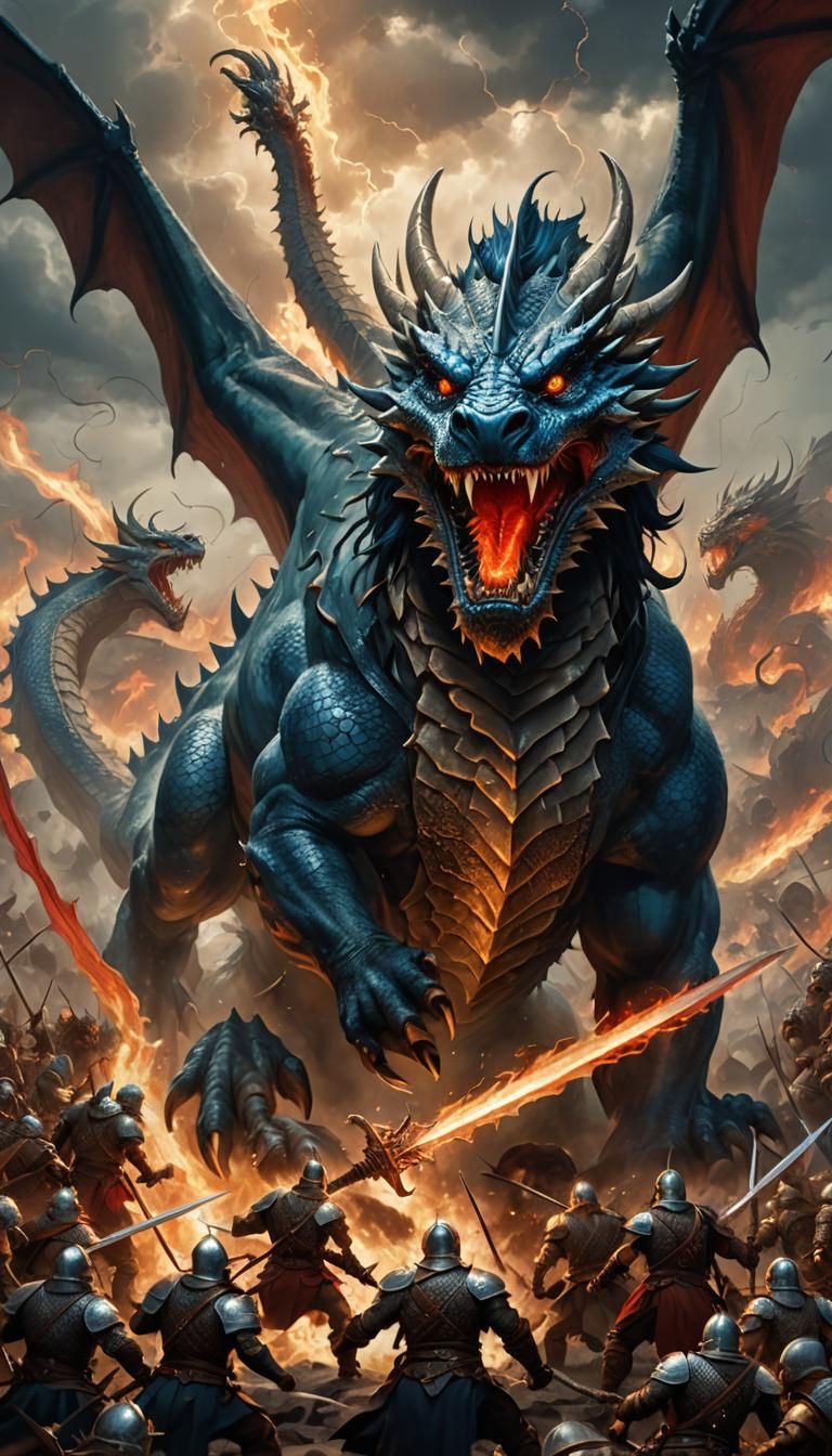 Blue Dragon and Rider in Epic Fantasy Battle