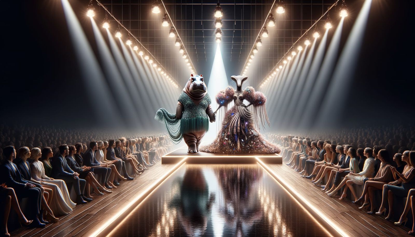 V(L)OUGUE Magazine Cover: Hippo and Sloth Models on Runway