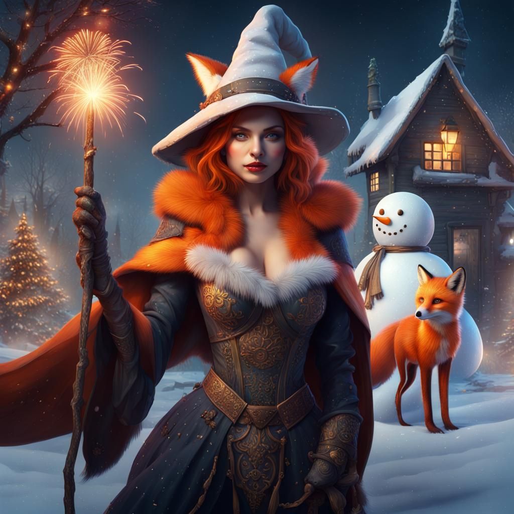 Festive New Year Celebration with Fox Woman and Witch