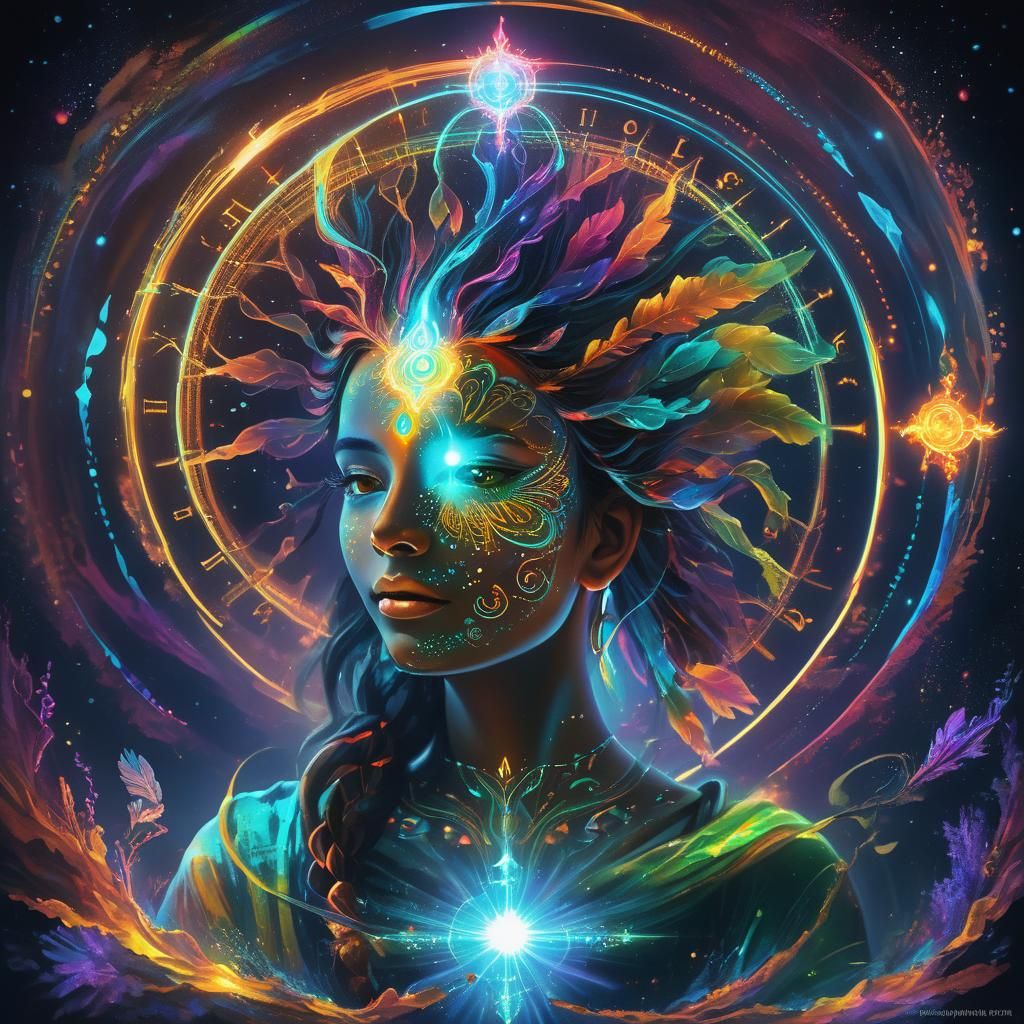 Ethereal Spirit of Light in a Neon Aura