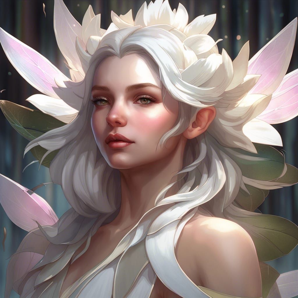 White Lotus Fairy Portrait in Art Nouveau Style