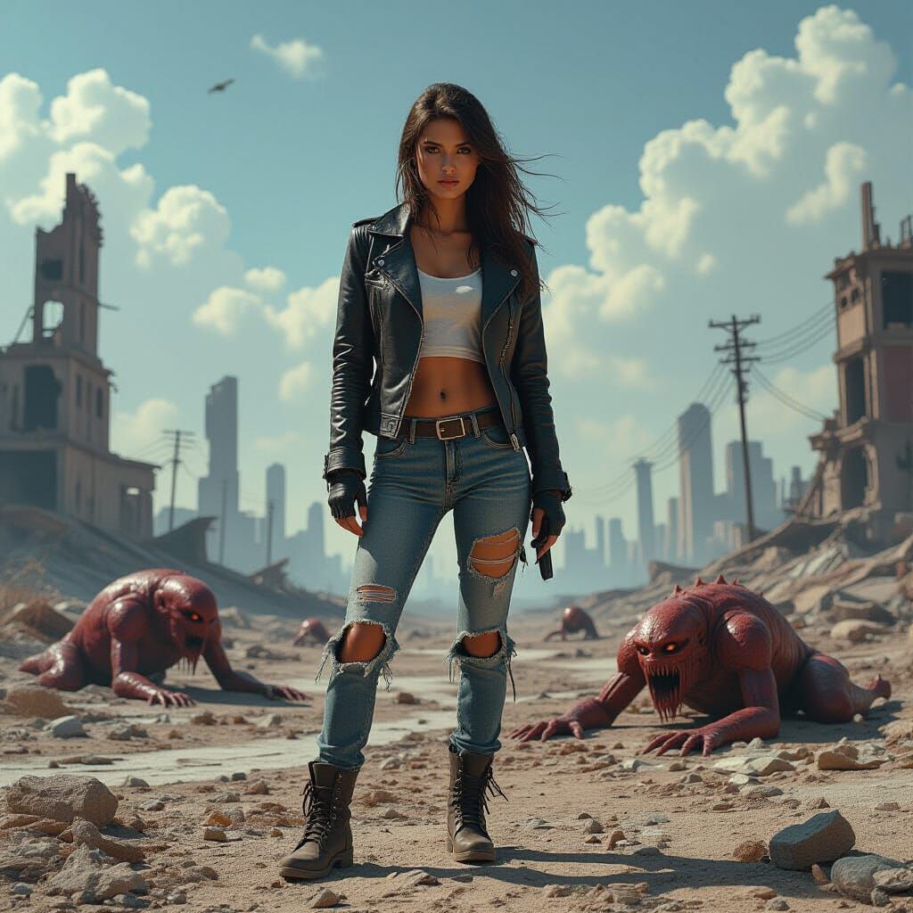 Post-Apocalyptic Wasteland with Woman in Dystopian Style