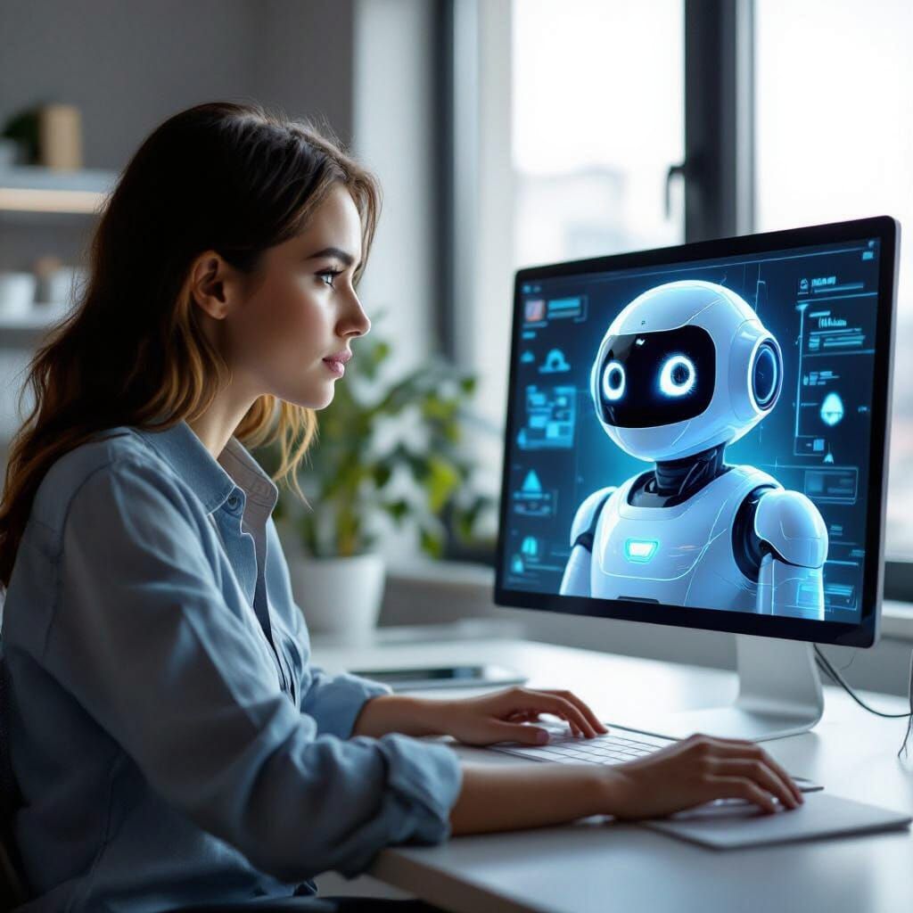 Futuristic Robot Assistant Display in Digital Art Style