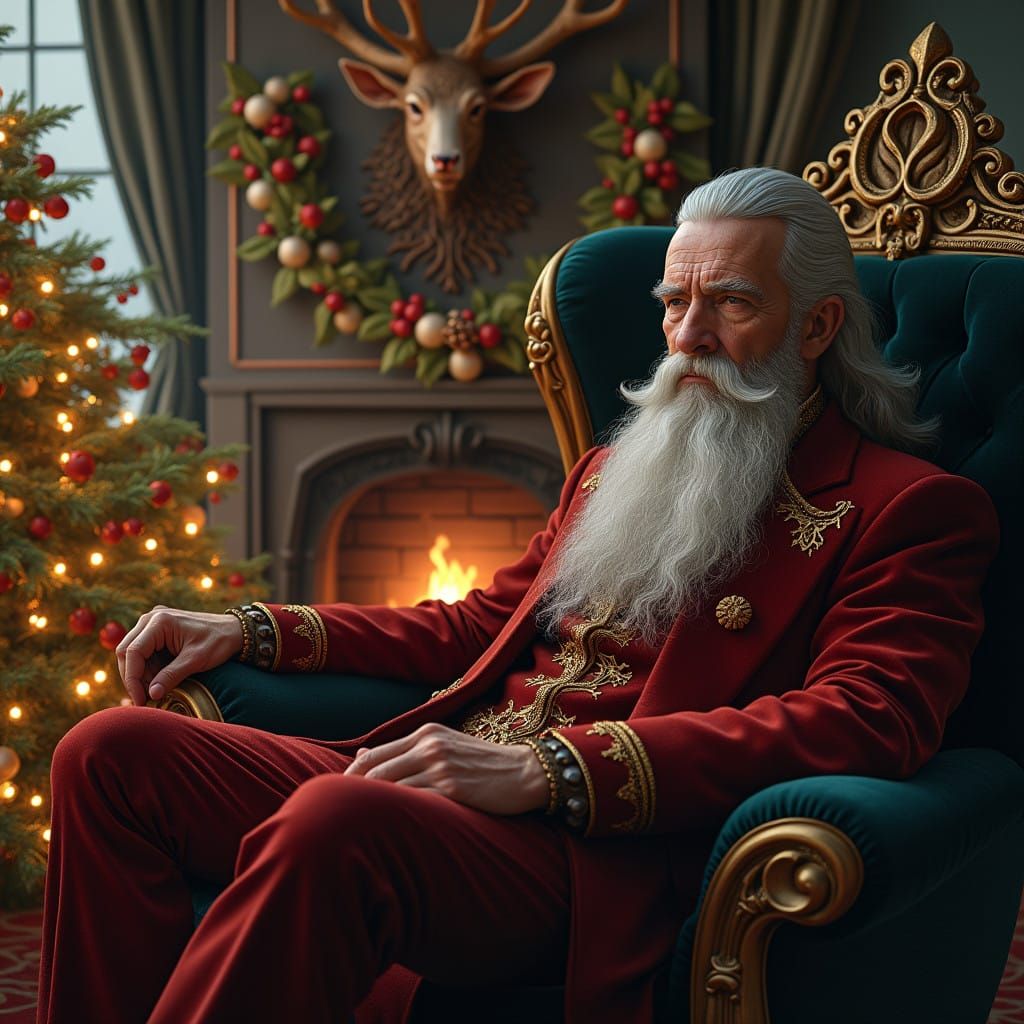 Regal Gentleman in Front of a Majestic Christmas Scene