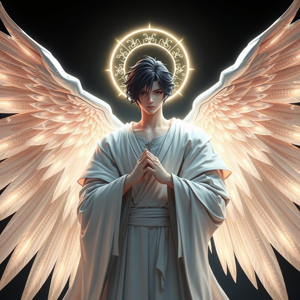 Majestic Male Seraphim Angel with Radiant Wings and Halo