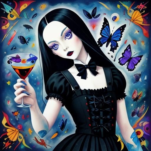 Wednesday Addams in Space with Alcohol Ink Effect