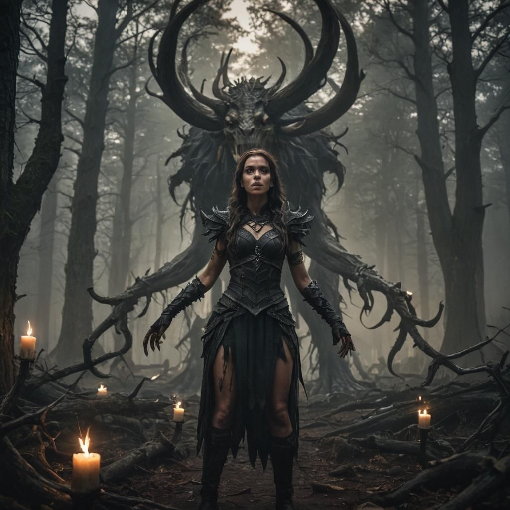 Epic Dark Fantasy Battle in Haunted Forest