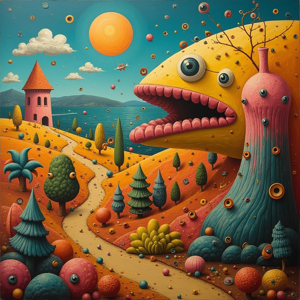 Surrealistic Miro-Inspired 3D Mouth Landscape