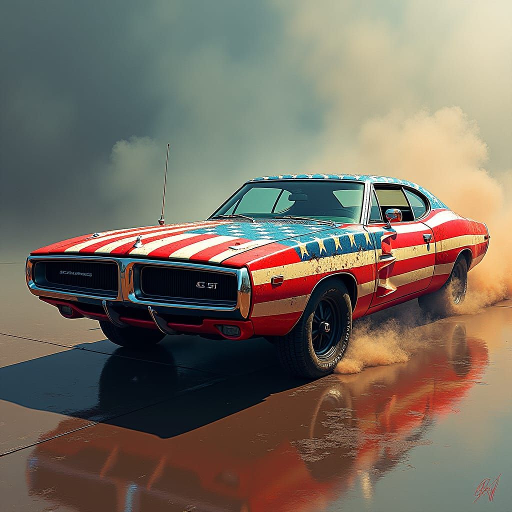 American Flag Charger in Comic Book Style