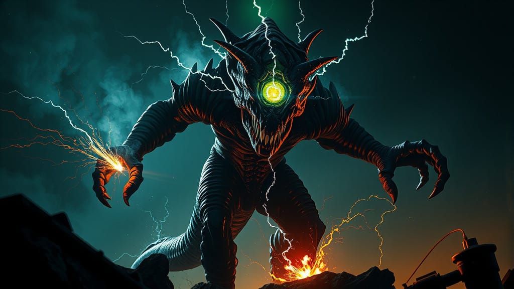 Cyberpunk ID Monster Battles Force Field in Hyperrealistic H...