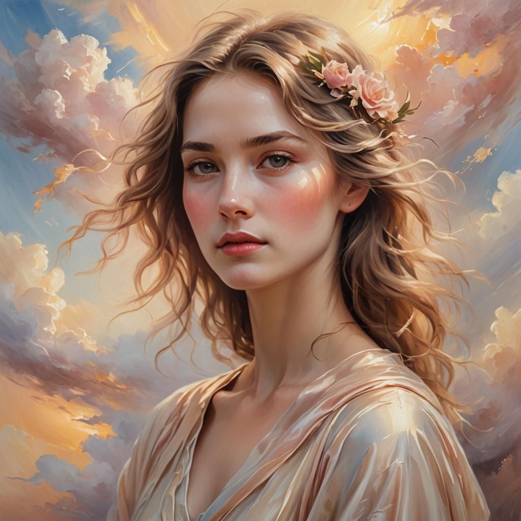 Ethereal Woman Portrait in Soft Focus Oil Painting