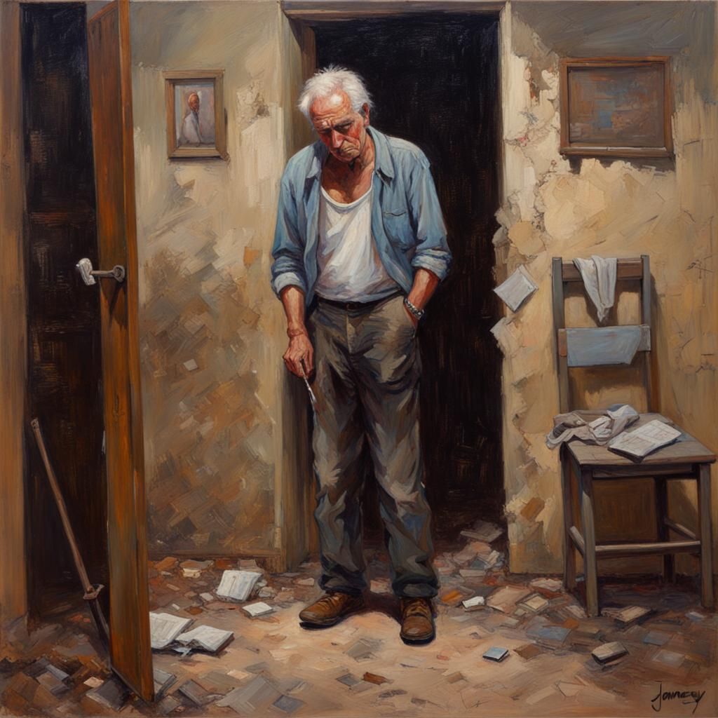 Heartbreak Oil Painting of a Distraught Man